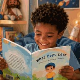 Boy reading the What Boys Love book